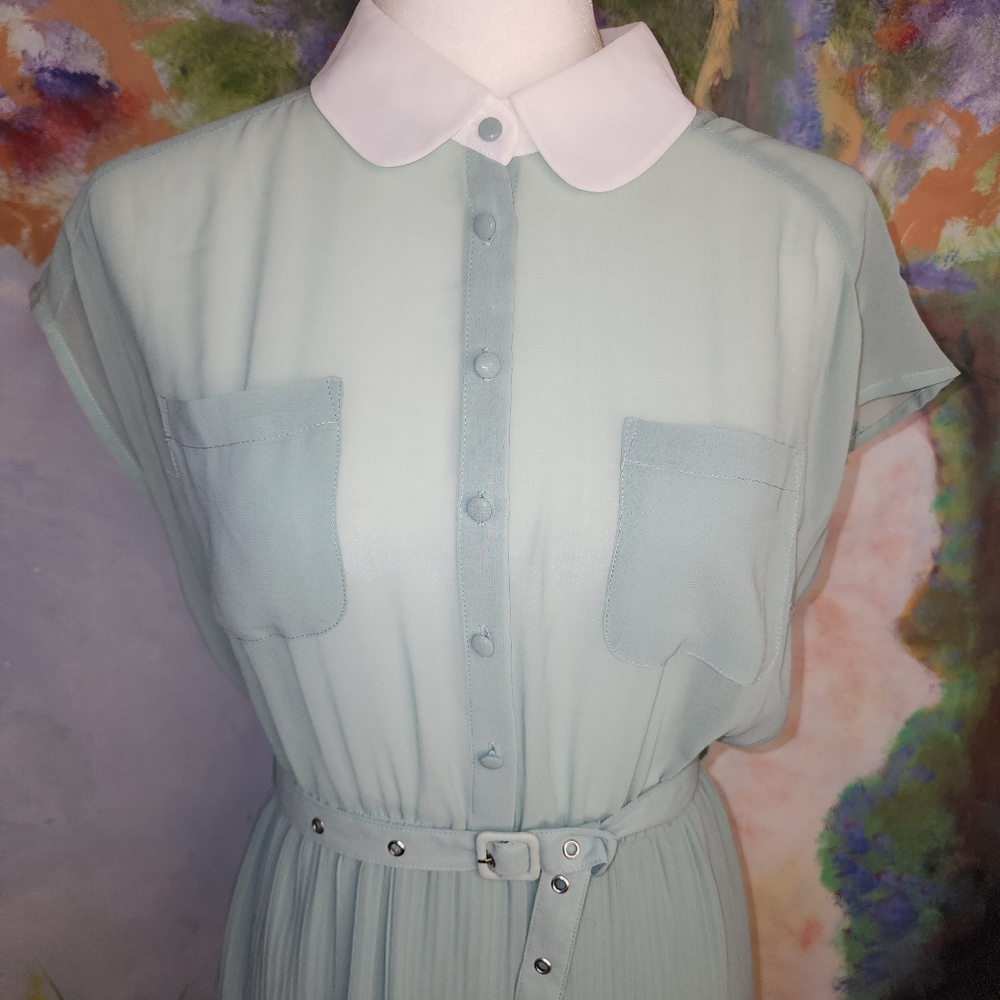 NWOT Deby Debo Mint Green Mesh Pleated Mini Dress - Picture 2 of 12